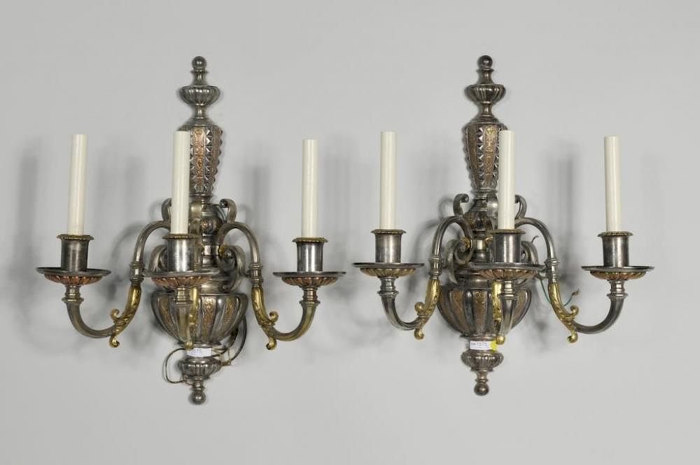 Appraisal: Pair Vintage Silver Plate Brass Copper Sconces Pair of vintage