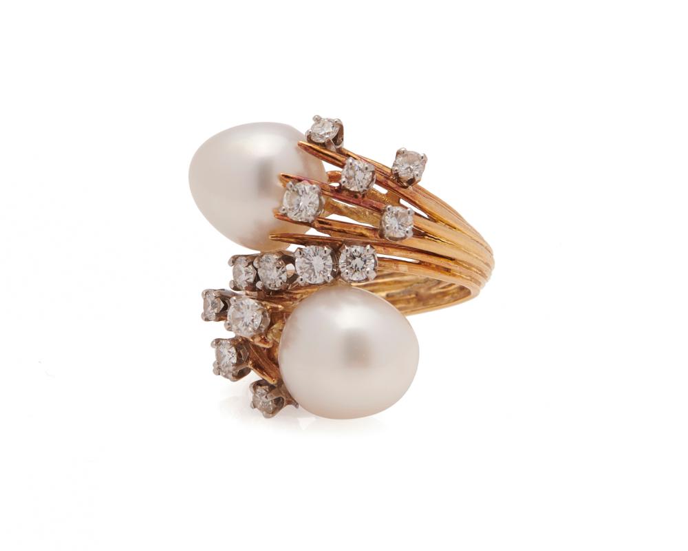 Appraisal: K Gold Pearl and Diamond Ring the 'toi et moi'