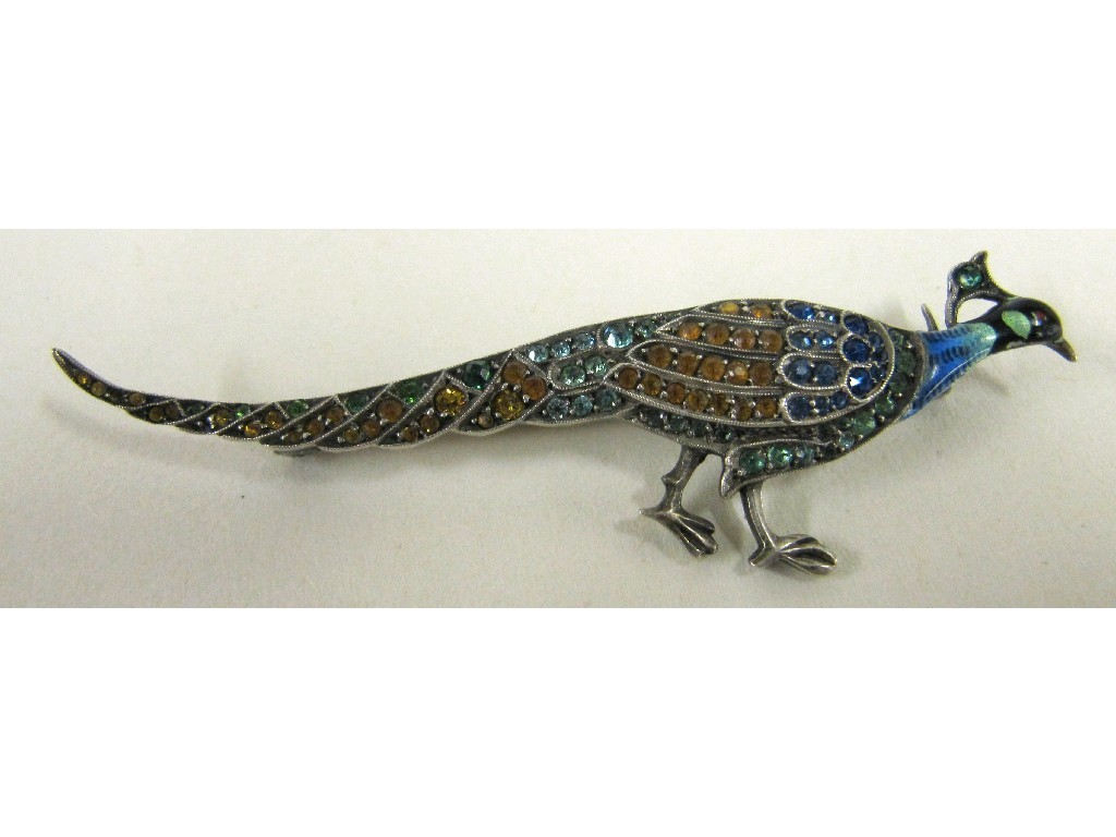 Appraisal: Silver enamel and paste peacock brooch