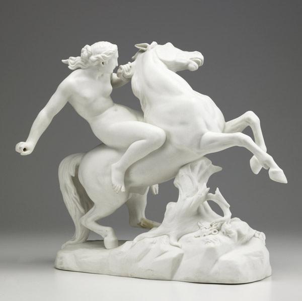 Appraisal: MINTON Parianware classical female nude astride a rearing horse th