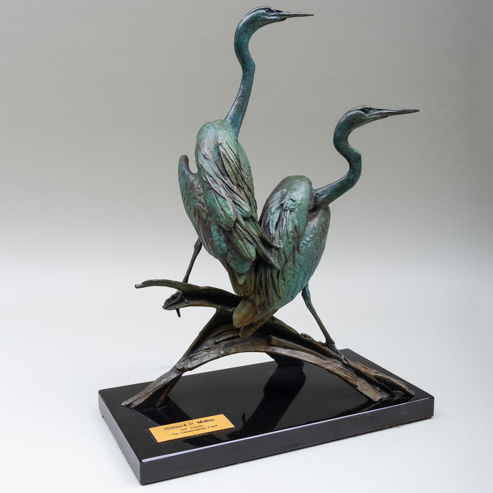 Appraisal: th Century School Pair of Egrets Bronze with verdigris unmarked