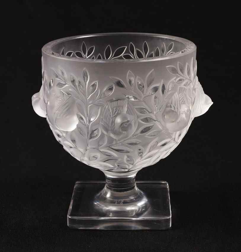 Appraisal: LALIQUE ELISABETH VASE Frosted glass top with doves and foliate