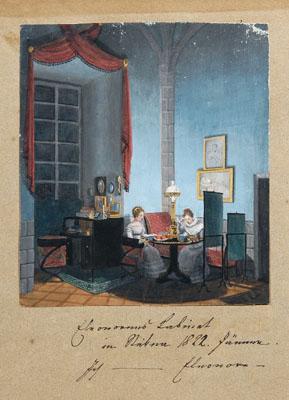 Appraisal: Princess Therese of Lobkowicz watercolors interior of room with two