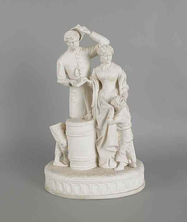 Appraisal: Parian figural group of a soldier and family late th