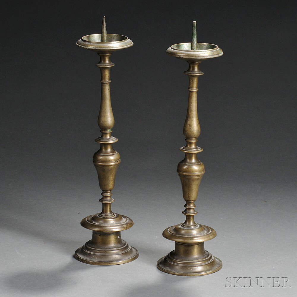 Appraisal: Pair of Brass Pricket Candlesticks th th century each with