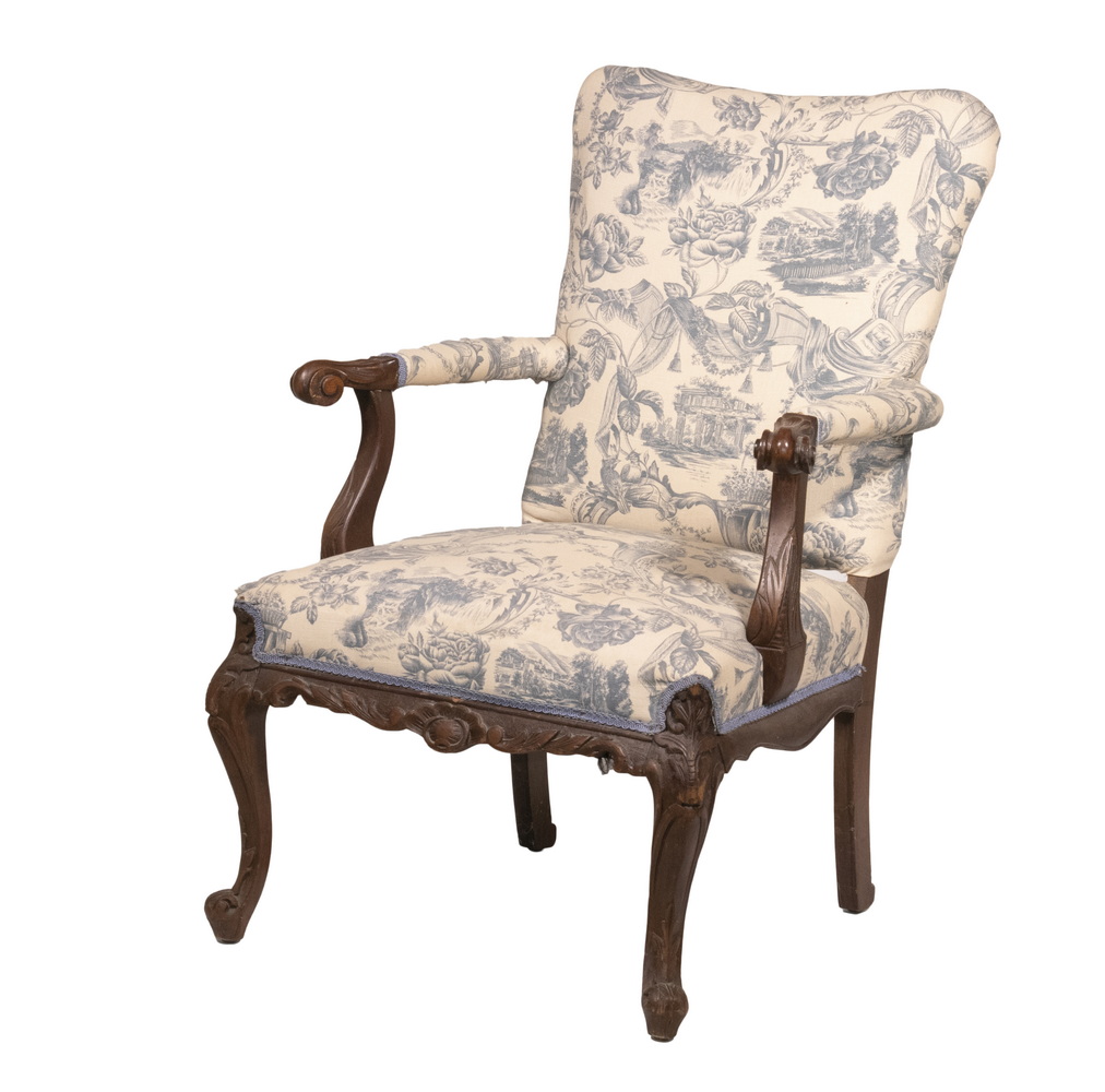 Appraisal: CUSTOM LOUIS XIV ARMCHAIR IN BLUE AND WHITE COTTON UPHOLSTERY