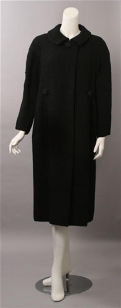 Appraisal: Christian Dior black boucl winter coat early s Mid-calf length