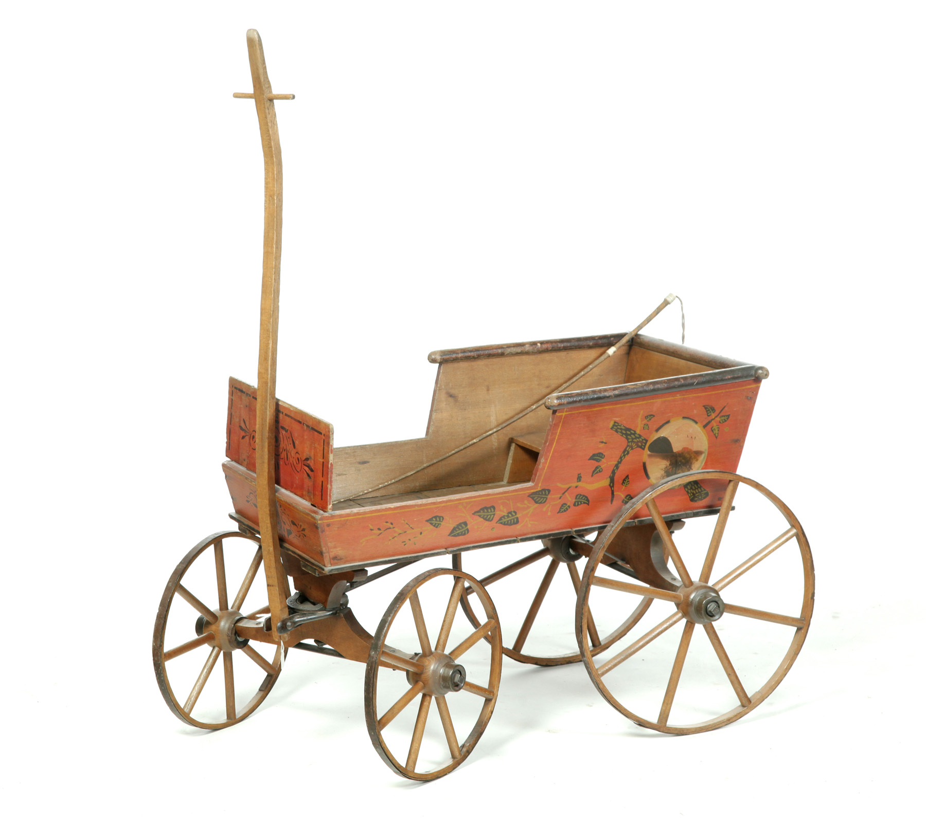 Appraisal: AMERICAN DECORATED CHILD'S WAGON Late th century pine Original paint