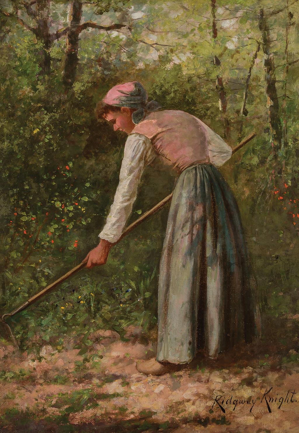 Appraisal: DANIEL RIDGWAY KNIGHT American - La Belle Jardiniere oil on