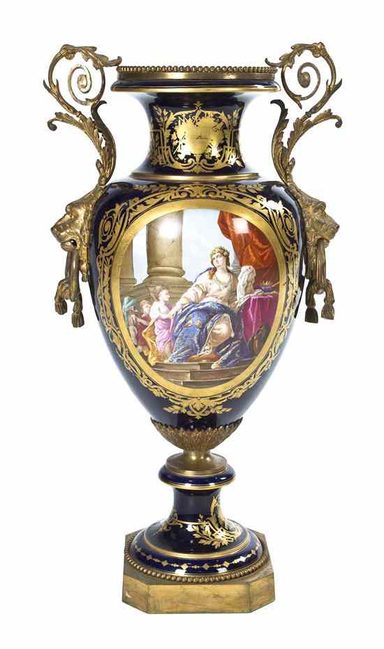 Appraisal: A Sevres Style Gilt Bronze Mounted Porcelain Urn of baluster