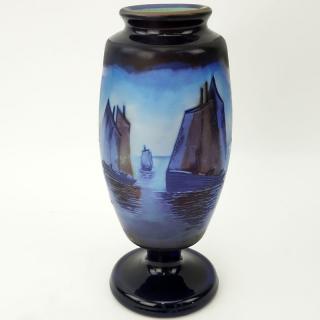 Appraisal: Galle Cameo Glass Vase Galle Cameo Glass Vase Sailboats motif