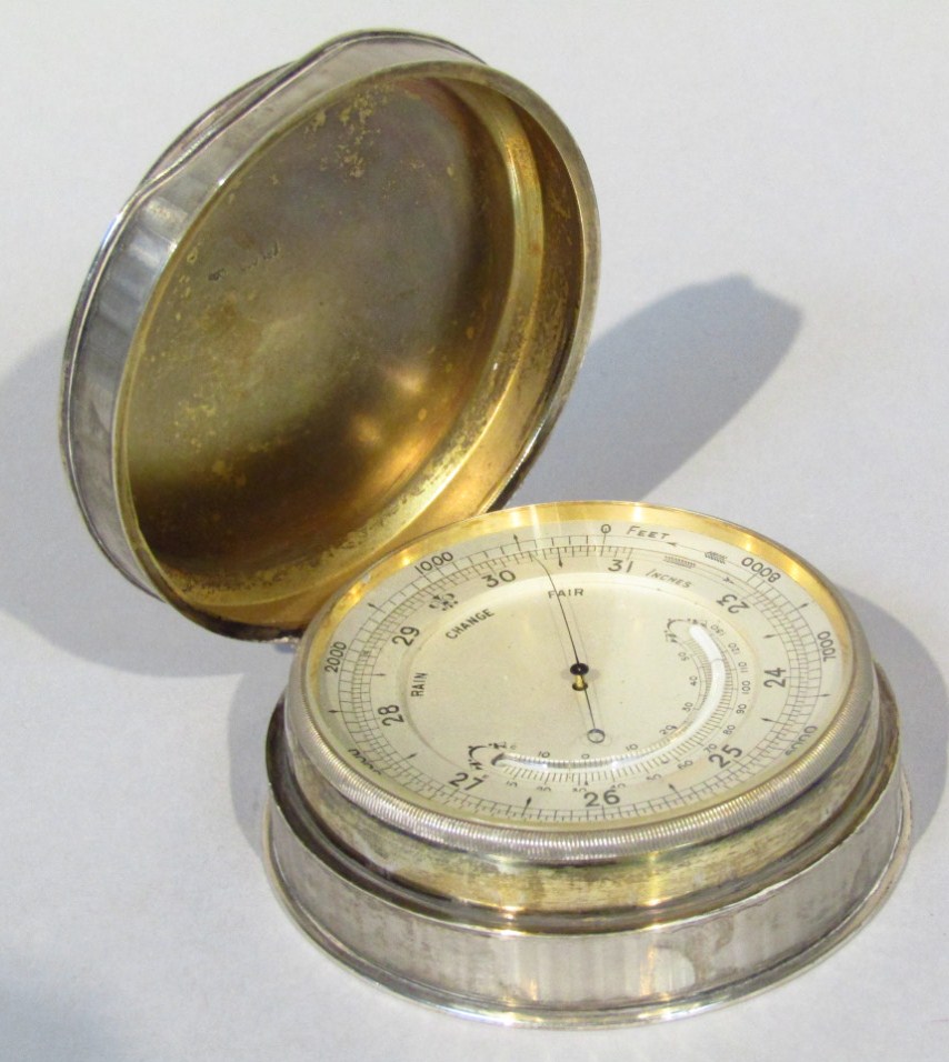 Appraisal: An Edwardian silver cased pocket barometer the cm dia dial