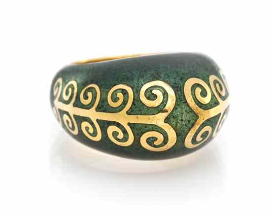 Appraisal: An Karat Yellow Gold and Enamel Bombe Ring Fidia Gioielli