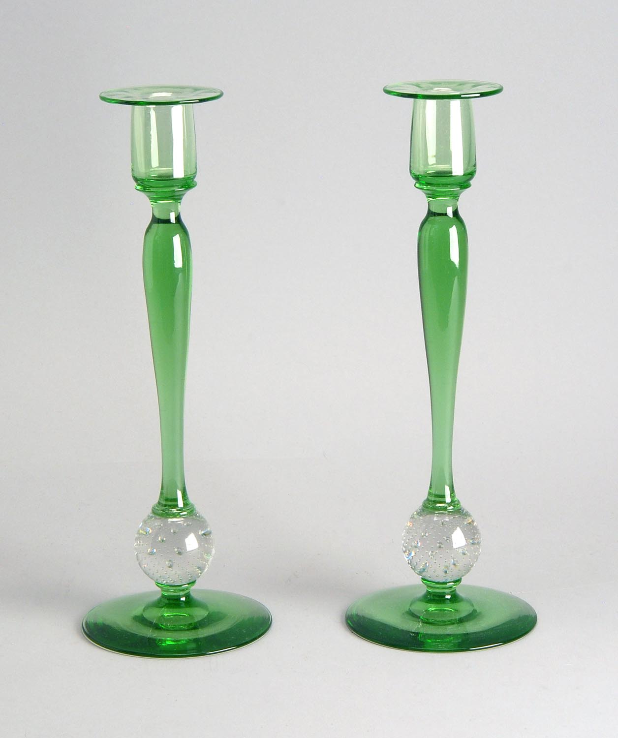 Appraisal: PAIR OF TALL PAIRPOINT BLOWN GLASS CANDLESTICKS Early th CenturyIn