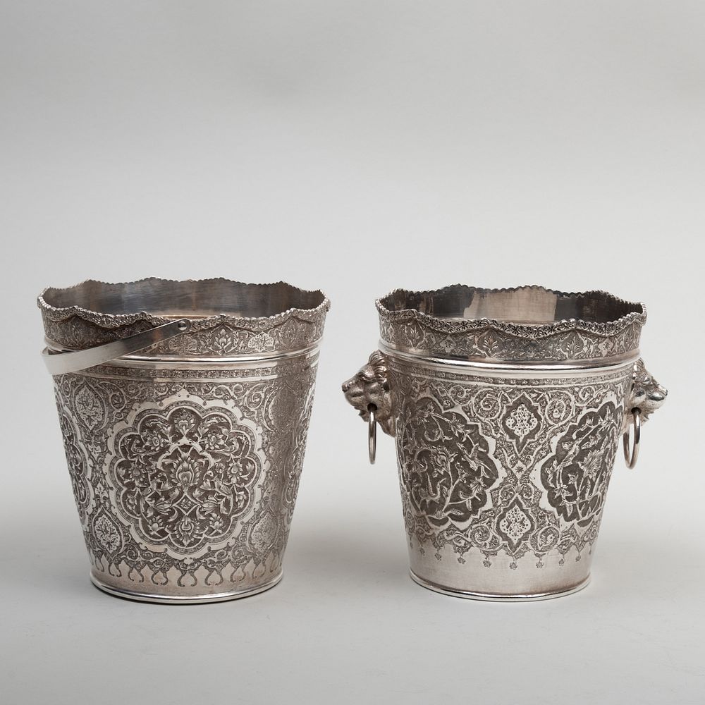 Appraisal: Two Persian Vartan A O Silver Ice Buckets Variously marked