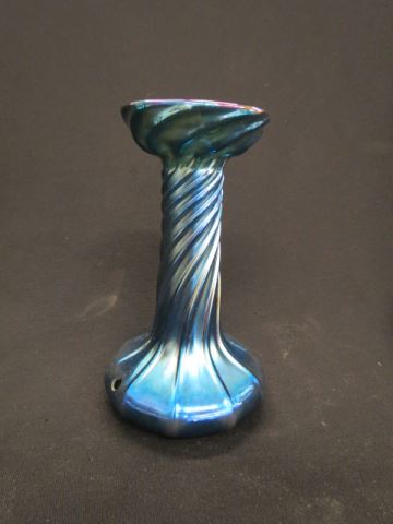 Appraisal: Tiffany Favrile Art Glass Candlestick rich blue irridescent swirling base