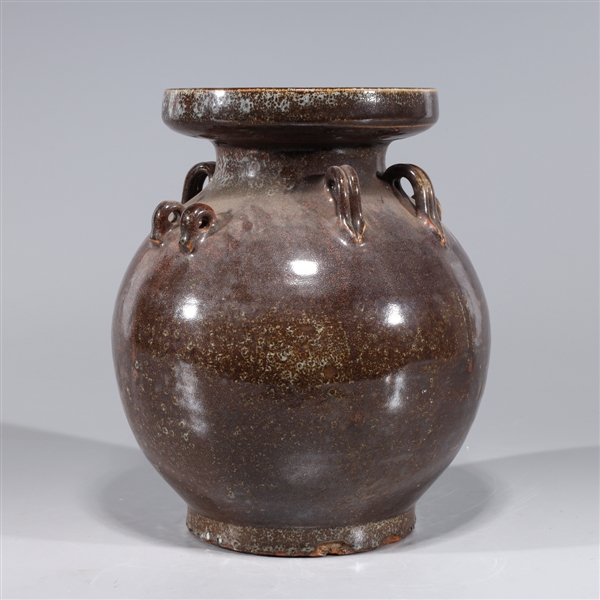 Appraisal: Chinese early style ceramic vessel with molded handles and six-character