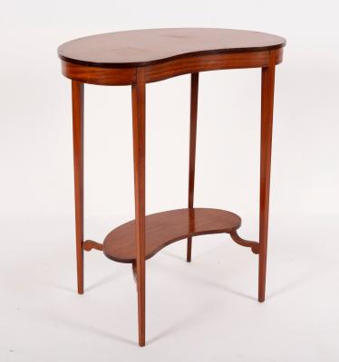 Appraisal: An Edwardian satinwood kidney-shaped table on square tapering legs united