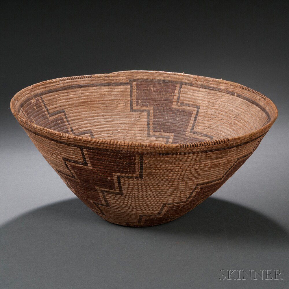 Appraisal: California Polychrome Coiled Basketry Bowl c with flared sides and