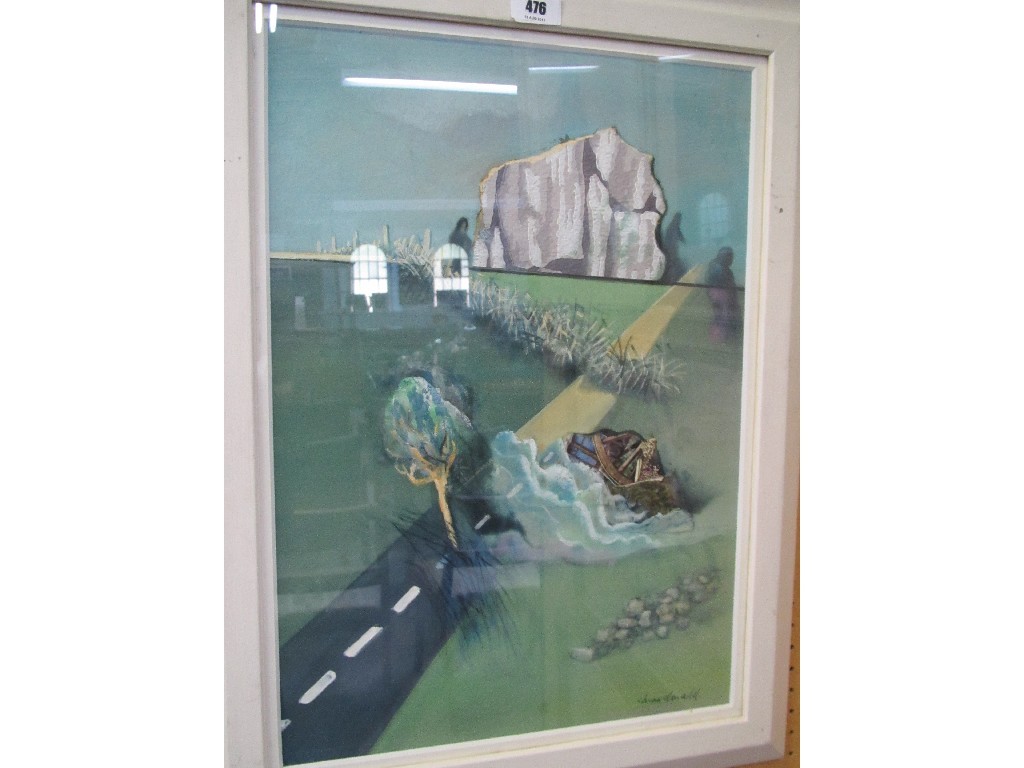 Appraisal: TOM MacDONALD Mixed media collage 'The road past Olympus' signed