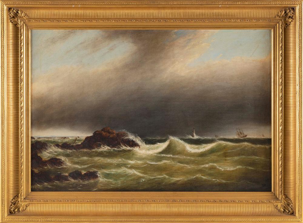 Appraisal: ATTRIBUTED TO CLEMENT DREW Massachusetts - Ships off a rocky