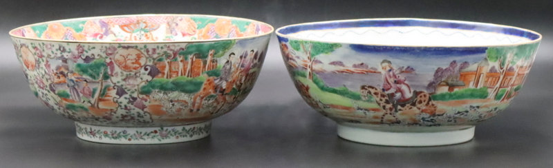 Appraisal: CHINESE EXPORT HUNT SCENE PUNCH BOWLS Includes a Chinese Export