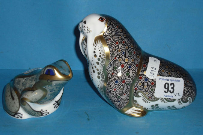 Appraisal: Royal Crown Derby Paperweights Russian Walrus And Fountain Frog Both