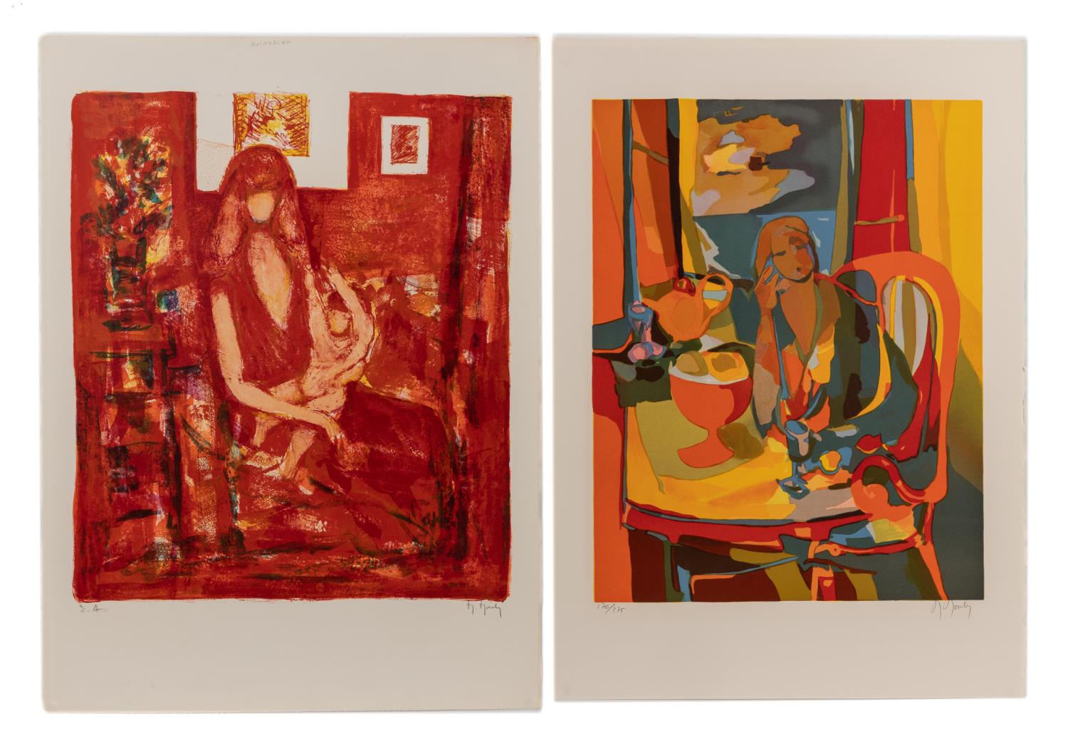 Appraisal: TWO MARCEL MOULY UNFRAMED FIGURAL PRINTS Marcel Mouly French -