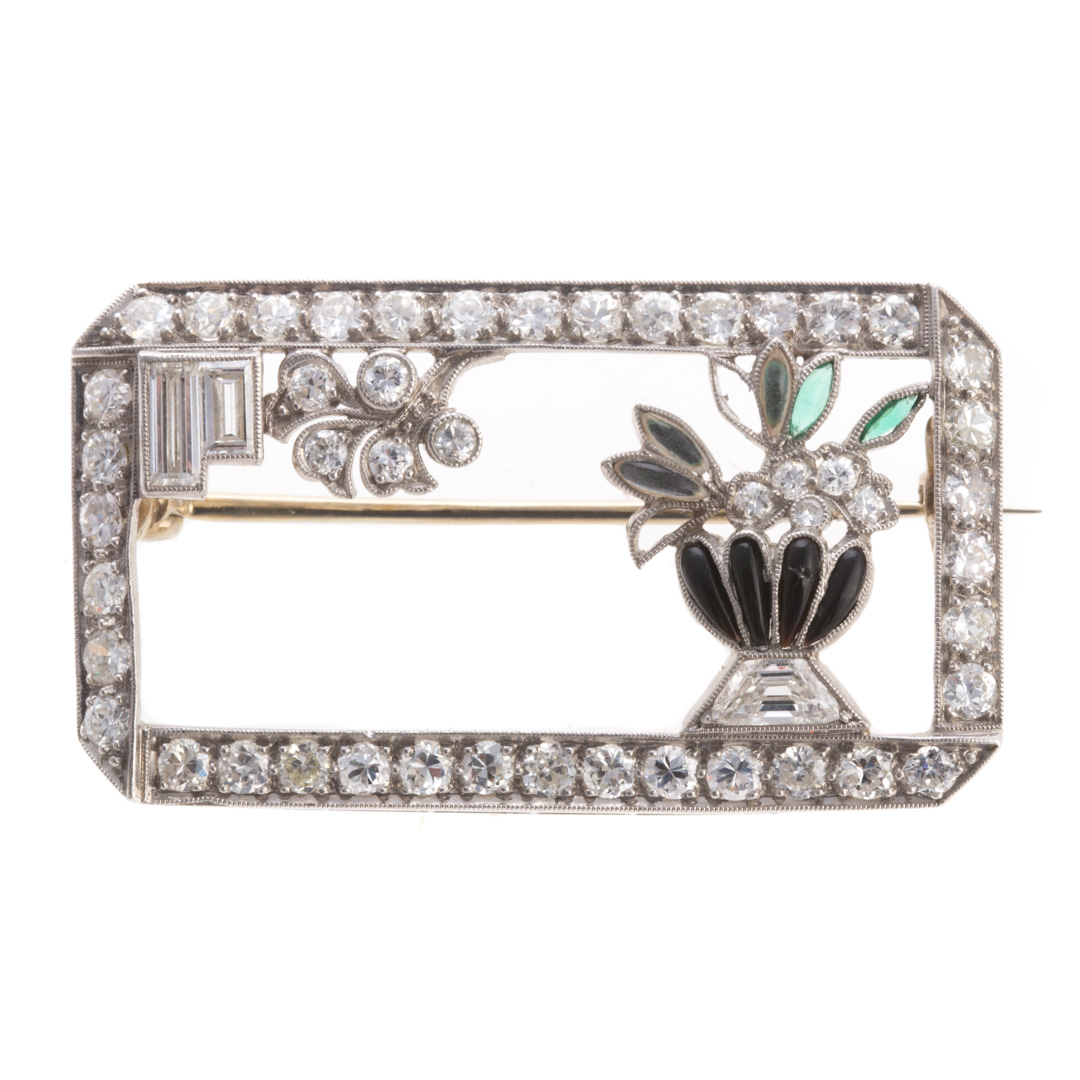 Appraisal: An K Art Deco Diamond Gemstone Brooch K white gold