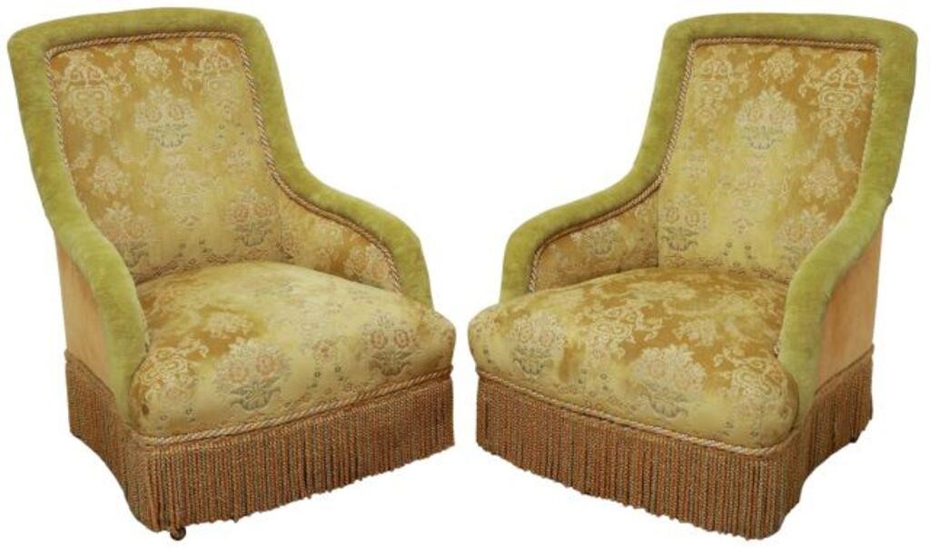 Appraisal: pair Napoleon III boudoir armchairs th c in later floral