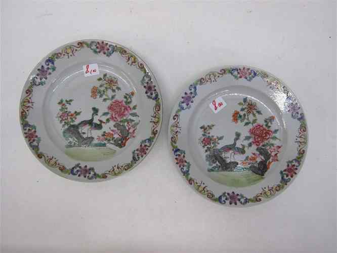 Appraisal: PAIR CHINESE LOW BOWLS PLATES each hand painted with exotic