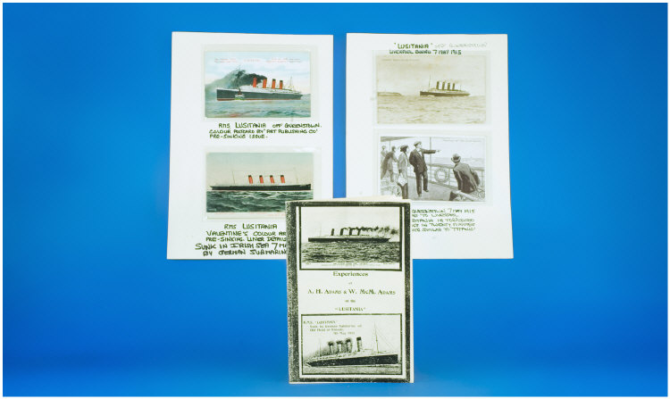 Appraisal: Four Rare Postcards of RMS Lustitania plus a survivor account