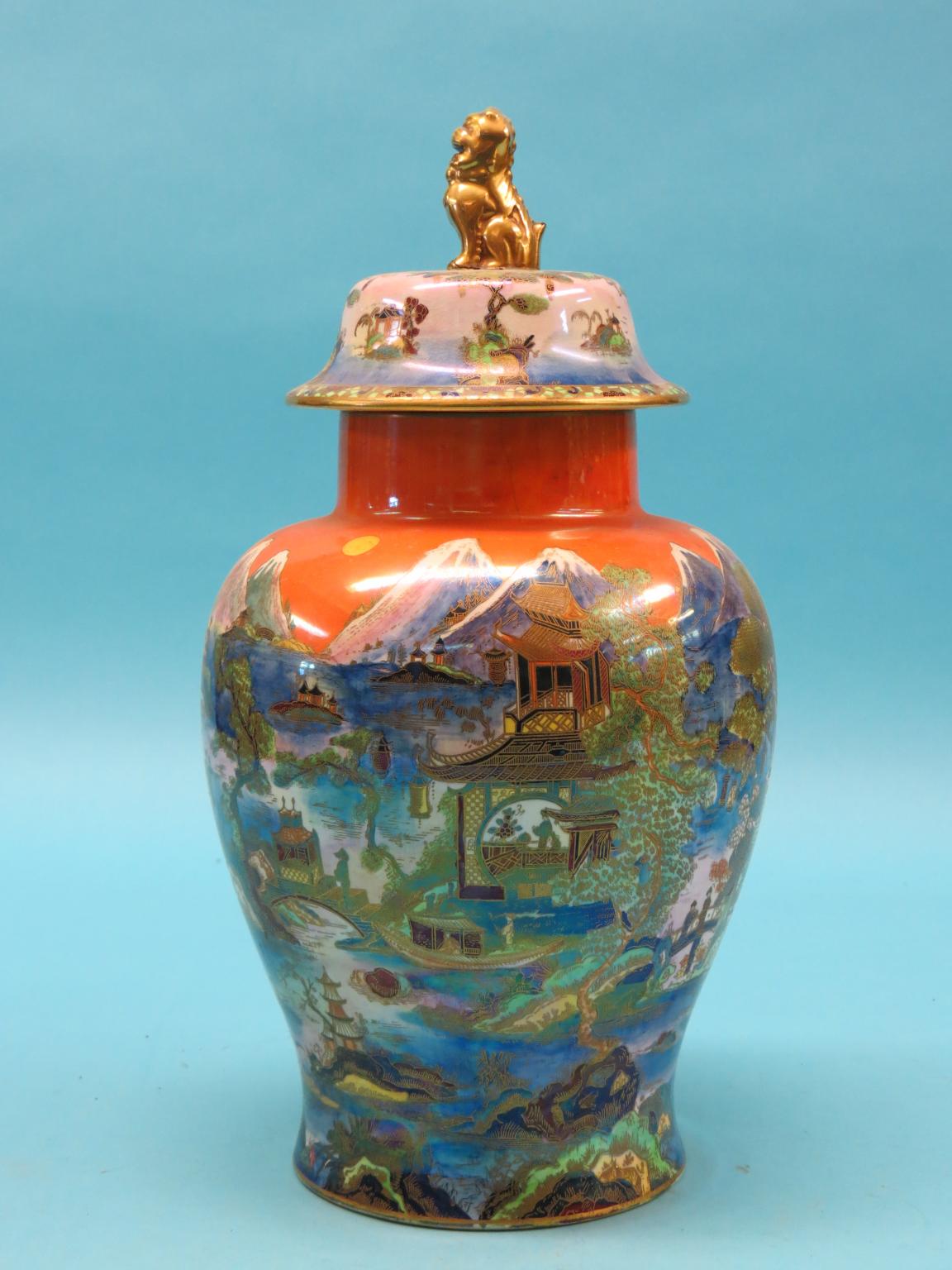 Appraisal: A Carltonware vase and cover panoramic chinoiserie land and riverscape