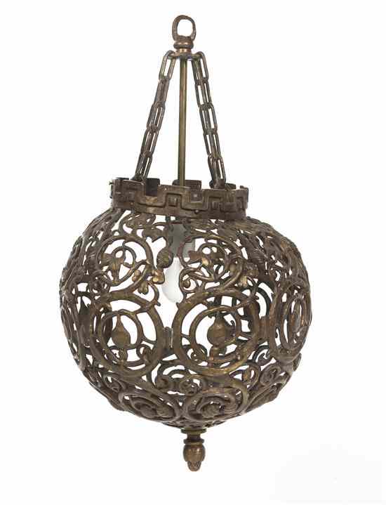 Appraisal: A Steuben and Bach Hanging Spherical Lantern having openwork scrolling