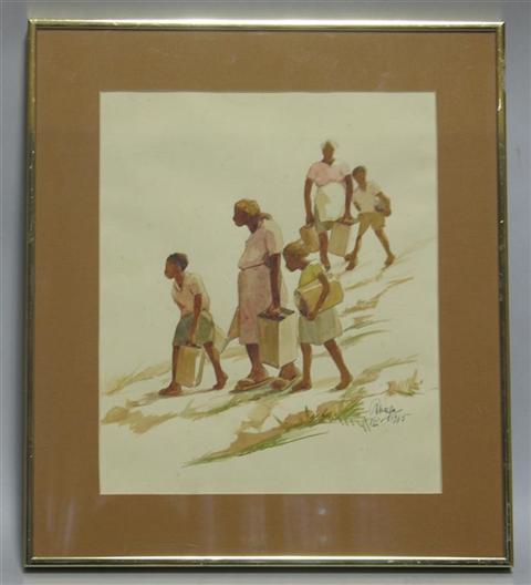 Appraisal: RBEIGAS HAITIAN HAITIAN FIGURES Watercolor on paper x in sight