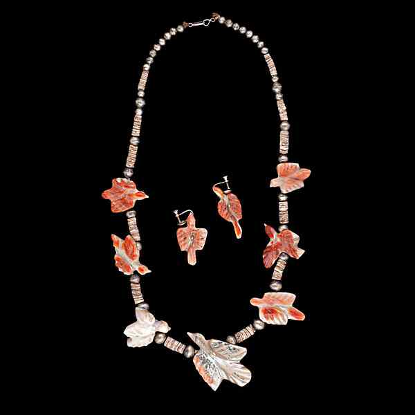 Appraisal: Leekya Deyuse Zuni Fetish Necklace and Earrings Collected by Virginia