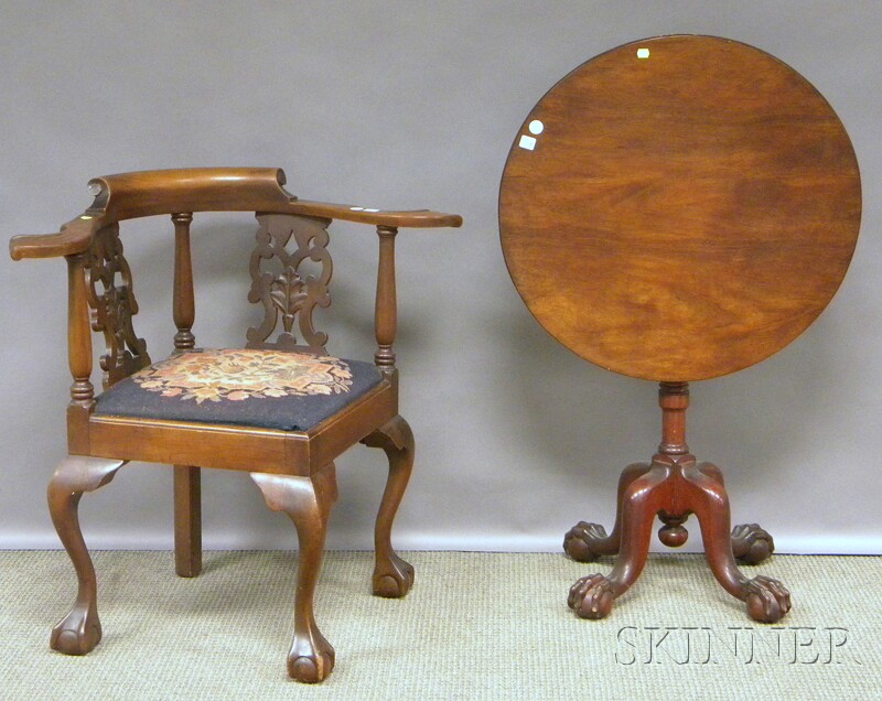 Appraisal: Chippendale-style Carved Mahogany Tilt-top Tea Table and a Chippendale-style Carved