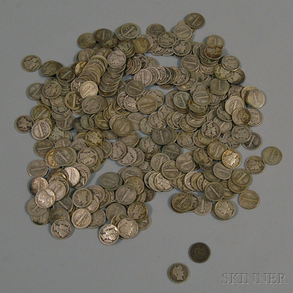 Appraisal: Approximately Mercury Dimes One Barber Dime and One Seated Liberty