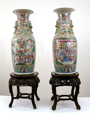 Appraisal: A massive pair of Chinese Canton famille rose baluster vases