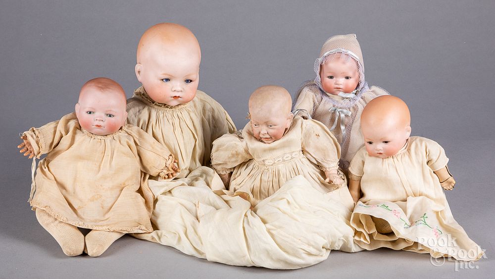 Appraisal: Five bisque head dolls Five bisque head dolls to include