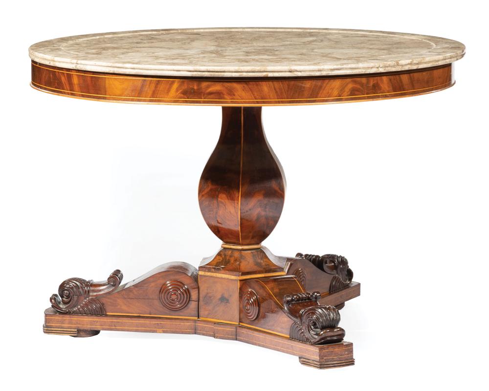 Appraisal: Louis Phillipe Inlaid Mahogany Center Table early-to-mid th c reeded