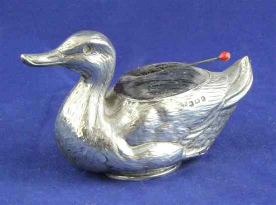 Appraisal: An Edwardian novelty silver pin cushion modelled as a duck