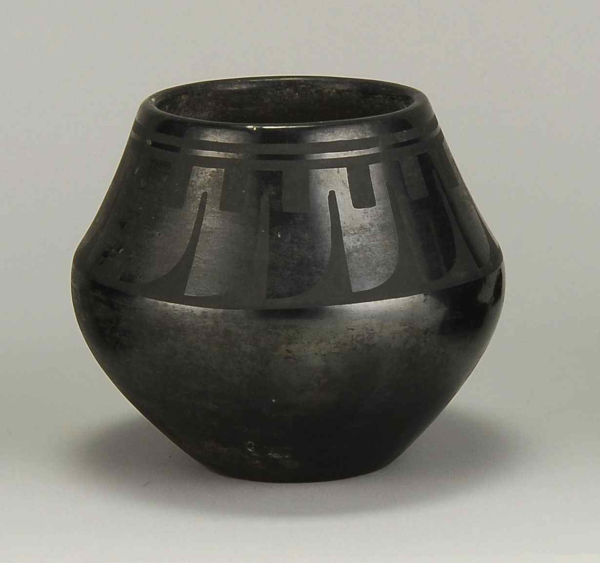 Appraisal: SAN ILDEFONSO BLACK-ON-BLACK POTTERY JARCirca By Desideria Montoya Sanchez -