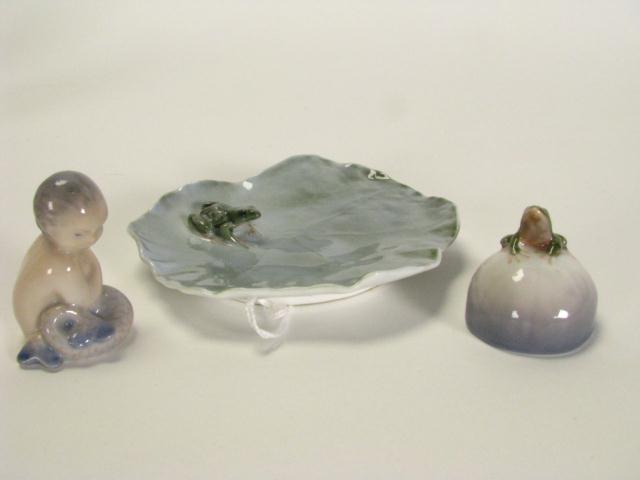 Appraisal: Three Royal Copenhagen items including frog on a stone baby