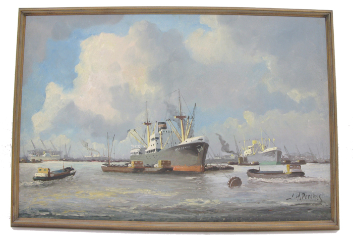 Appraisal: J H PETERS OIL ON CANVAS Dutch born Harbor scene