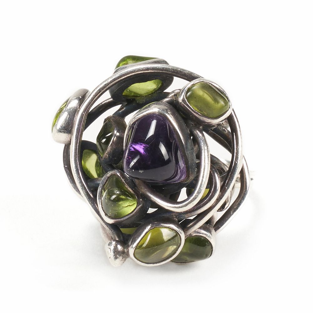 Appraisal: H Fred Skaggs Silver Peridot Amethyst Ring H Fred Skaggs