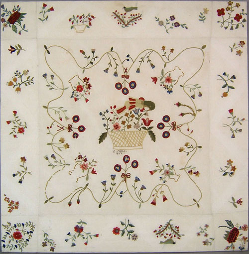 Appraisal: Crewelwork table cover dated wrought by E Clarke x