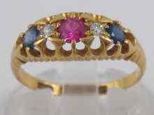 Appraisal: A hallmarked carat gold ruby diamond and sapphire ring