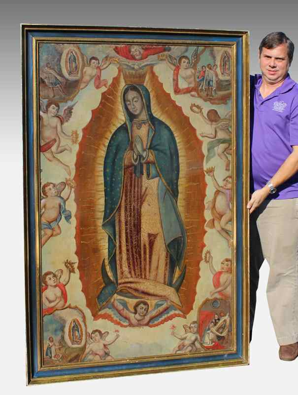 Appraisal: LARGE VIRGIN DE GUADALUPE SPANISH COLONIAL RELIGIOUS PAINTING OIL Canvas