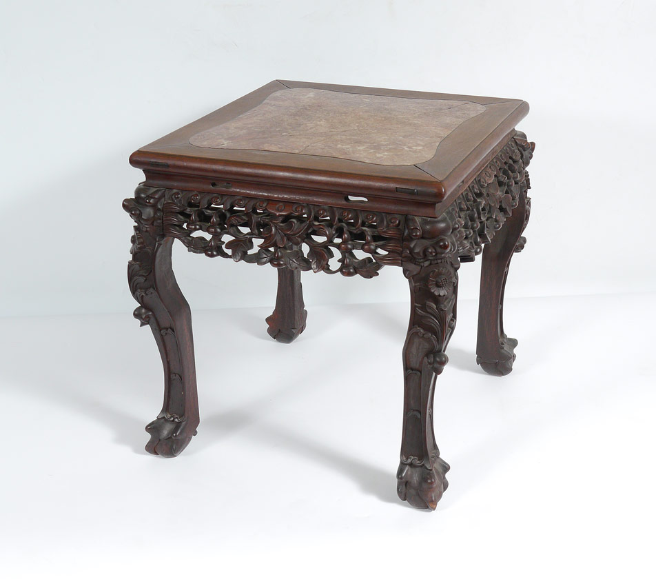 Appraisal: CHINESE MARBLE TOP STAND Square top with recessed shaped marble